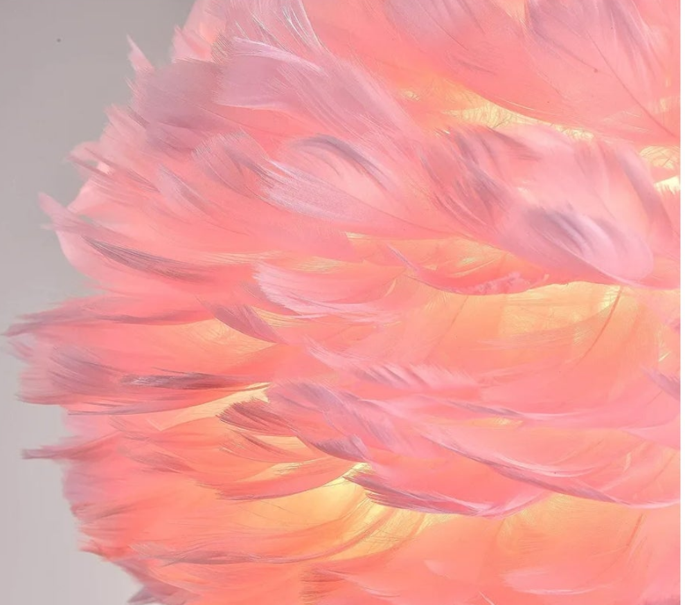 Feather Chandeliers, 3 Lights Modern Romantic Ceiling Haning Lamp, Pink Creative Art Feather Shade Chandelier, for Girls Room, Bedroom, Living Room, Dining Room, 17.7 inch