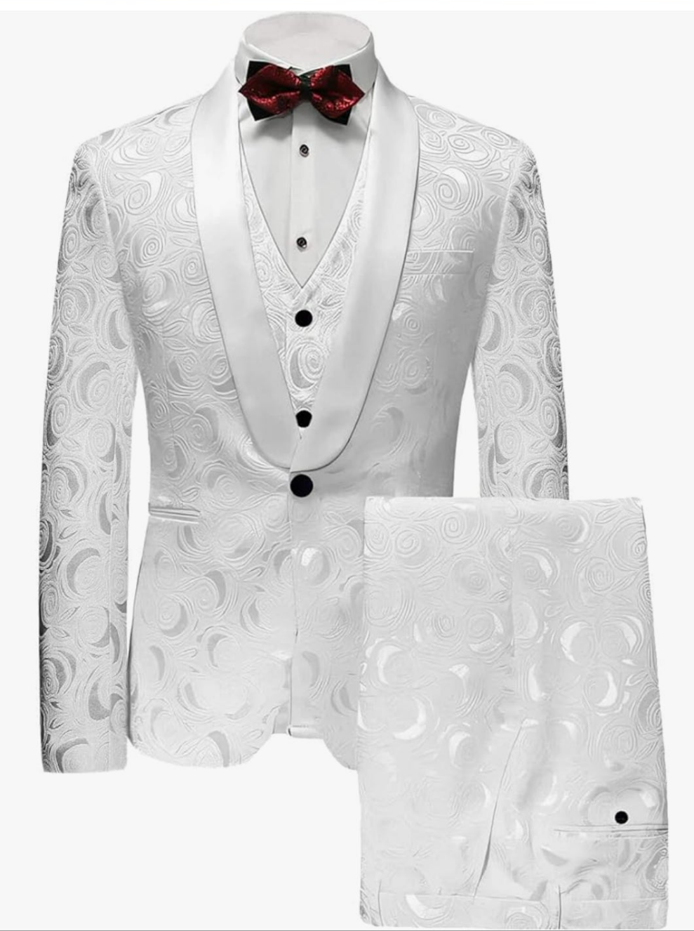 Men's 3 Pieces Jacquard Wedding Suit Classic Fit Blazer and Vest Pants