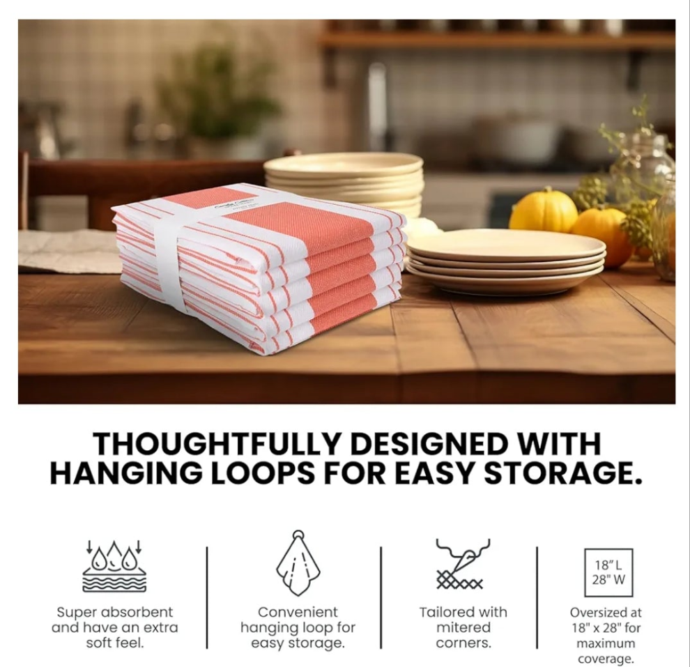 6 Stripe Kitchen Towels Decor Mordern Design Centreband Tea Dish Towels Boho Stripe Absorbent Festive Gift Set of 6 Pantry Reusable Kitchen Dish Towel|Easter Spring Decor 18x28 Inch