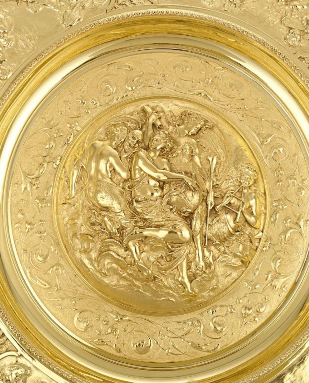 Rothschild "Poetry" Sterling Silver Gilt Salver by Elkington & Co.