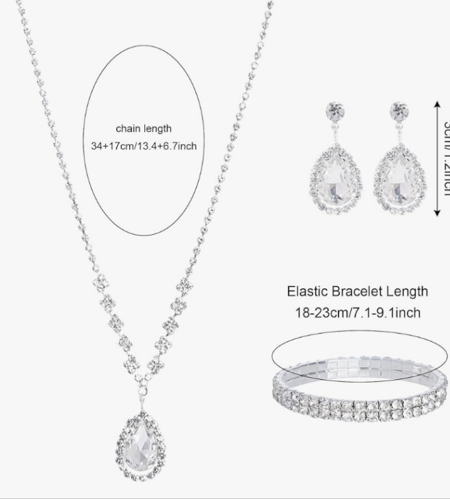 Women Jewelry Set Silver Necklace Earrings Bracelet Rhinestone Crystal Bridal Wedding Jewelry Sets for Brides Bridesmaid Wedding Party