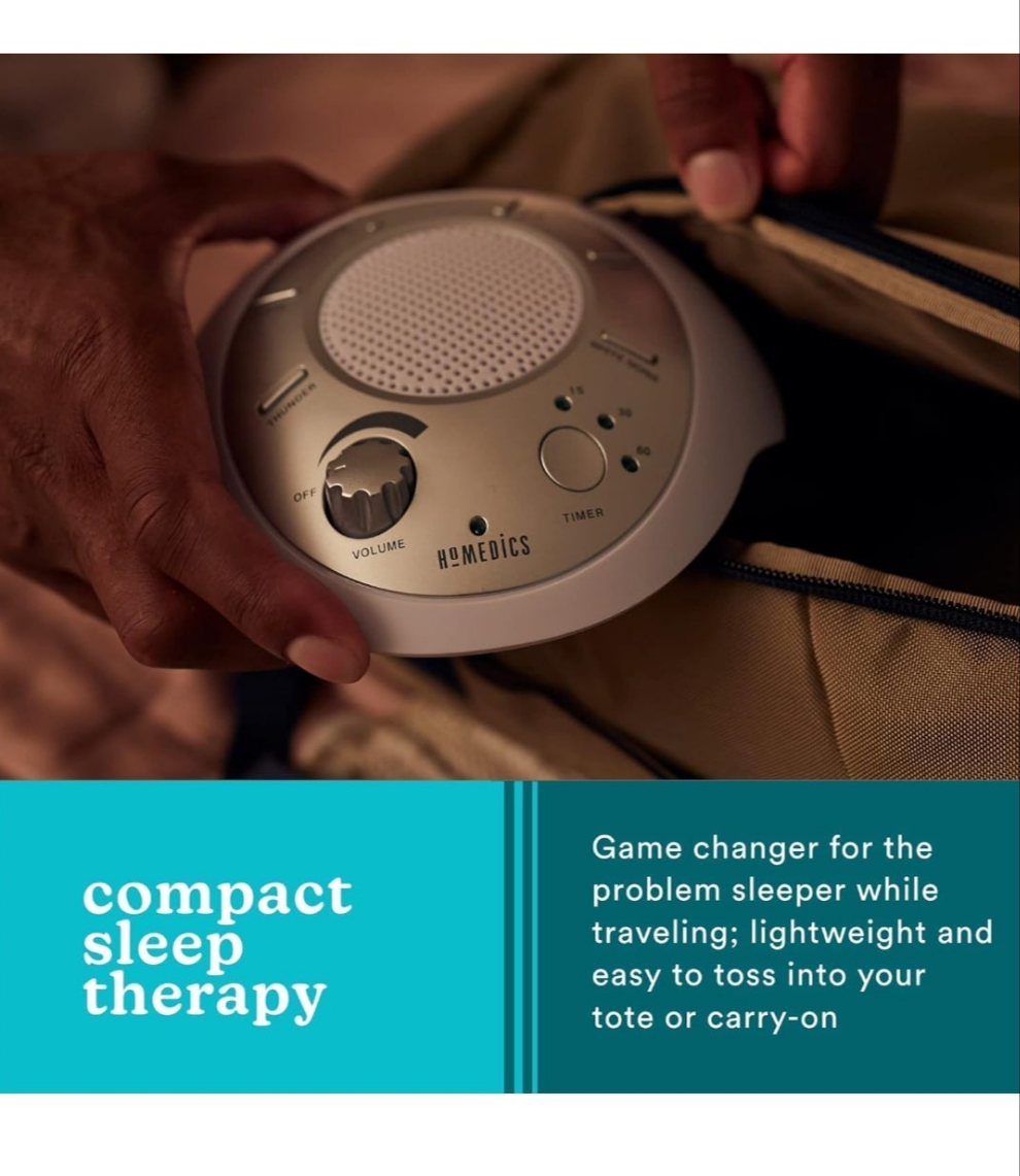 SoundSleep White Noise Sound Machine, Silver, Small Travel Sound Machine with 6 Relaxing Nature Sounds, Portable Sound Therapy for Home, Office, Nursery, Auto-Off Timer, by Homedics