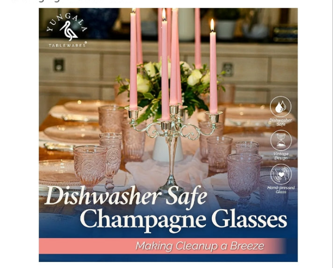 Pink Champagne Glasses set of 6 pink champagne flutes 100% dishwasher safe true pink glassware with vintage glassware vibes