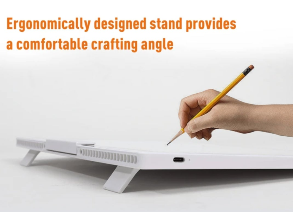 A4 Rechargeable Light Up Tracing Pad with Padded Carrying Case, Paper Clip, Foldable Riser Stands, 6 Levels of Brightness, USB-C Charging Cable, Wireless Light Board for Diamond Painting Tracing and Drawing