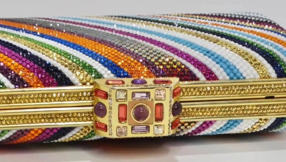 Judith Leber Multicolor Swarovski Crystal Embellished Clutch