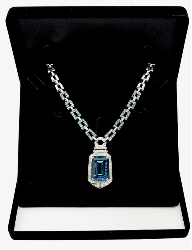 Sterling Silver 925 STATEMENT Pendant Necklace GENUINE GEMSTONE 24 mm with RHODIUM-PLATED Finish (london-blue-topaz)