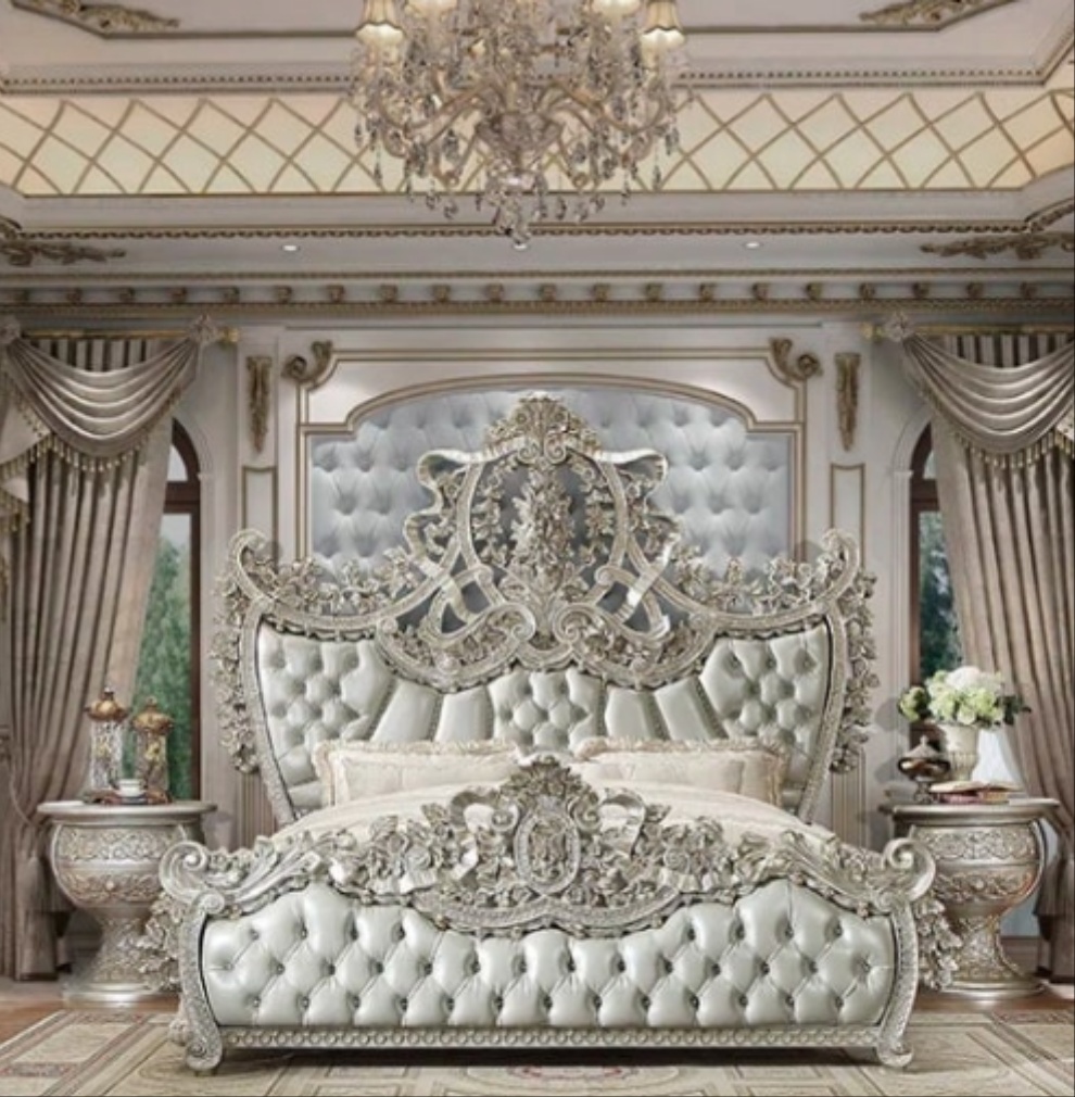 LEATHER 5PC BEDROOM | SILVER W/GOLD HIGHLIGHT