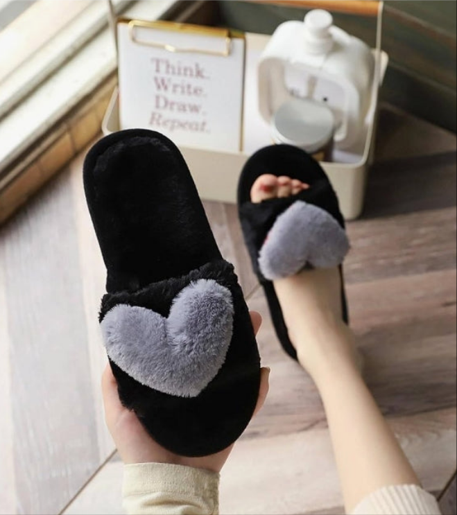 Women's LOVE Slippers Fuzzy Fluffy Memory Foam House Shoes Open Toe Indoor and Outdoor