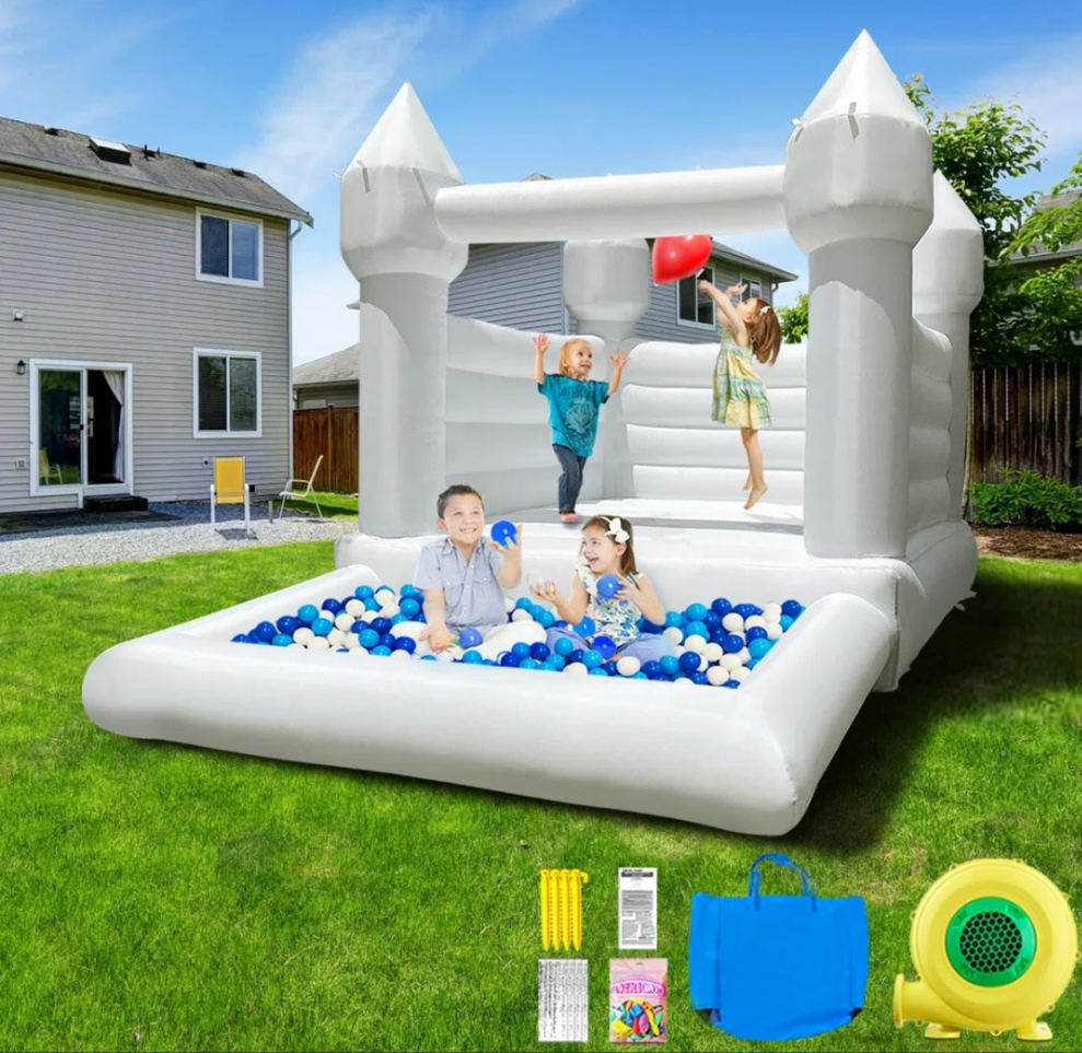 White Bounce House With Ball Pit & Air Blower For Kids Party
