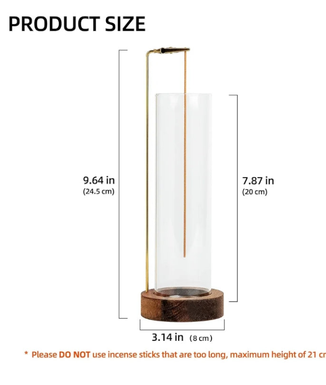 Incense Holder for Sticks, Anti-Ash Flying Incense Burner with 30 Incense Sticks, Detachable Glass Ash Catcher (Wood,