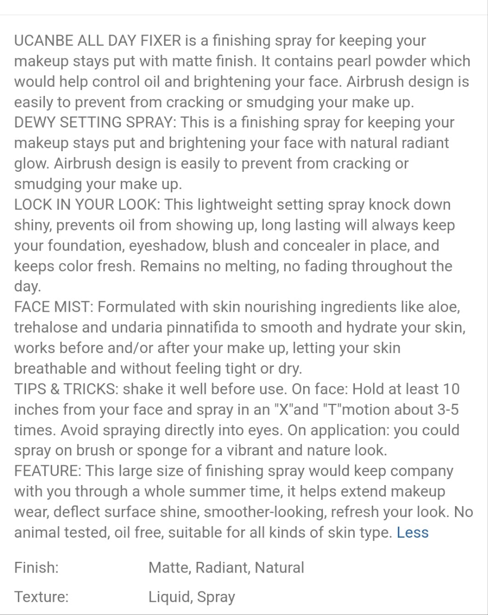 Makeup Setting Spray -Matte / Dewy Finishing Spray, Long Lasting Oil Control Make Up Spray, Lightweight Hydrate Face Mist For Face