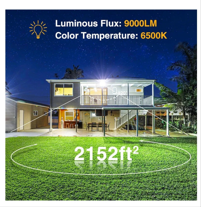100W Flood Lights Outdoor, 9000lm Bright LED Work Light with Plug, 6500K Daylight White LED Flood Light Outdoor, IP66 Waterproof Security Lights Yard Lights for Yard Garage Stadium 2 Pack
