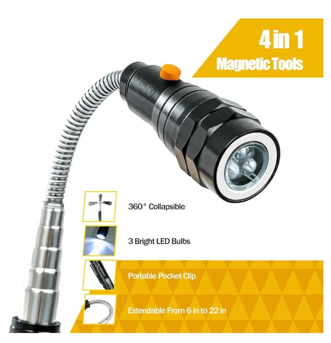 Magnetic Pickup Tool with LED Lights, Telescoping Magnet Flashlight, Cool Gadget Birthday Gifts Christmas Day Gifts for Men, Handyman, Husband, Boyfriend, Him, Father, Dad (1 Pack)