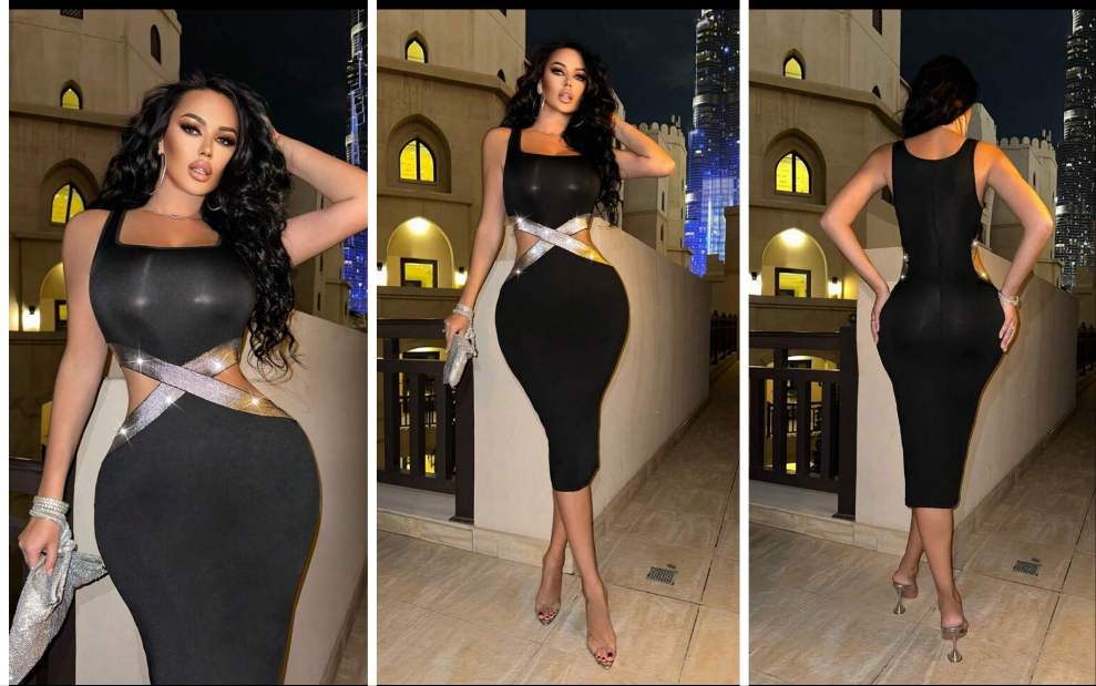 Sleeveless Hollowed Out Waist Square Neckline Bodycon Dress Maxi Women Outfit COCOMONEY