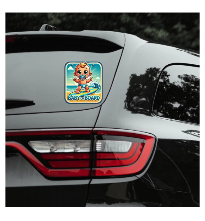 SIGNS THAT POP Baby On Board Signs, Car Essentials - Baby On Board Sticker - 1 Pack, 5" by 5" - Cute - Cartoon Safety Signs - Non Magnet - Durable Strong Adhesive(