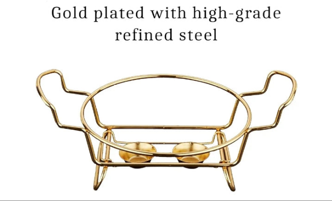 GOLD PLATED Ceramics Chafing Dishes & Food Warmers, Household Gold Plated Buffet Server Warming Tray with Food Pan, Fuel Holder and Lid, for Wedding, Parties, Banquet, Catering Events,12.5INCH