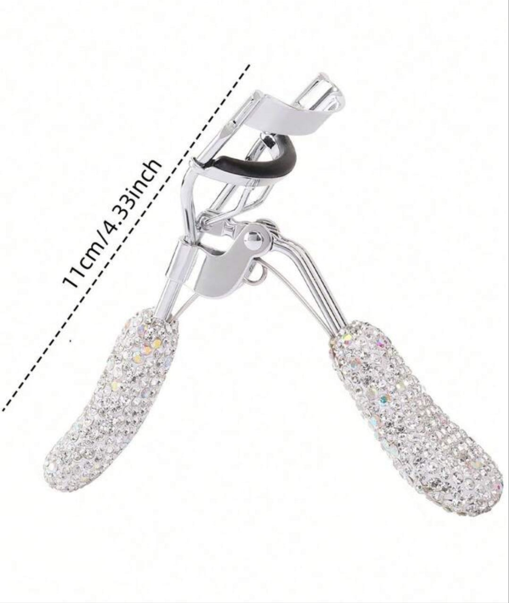 1pc Premium Rhinestone Decorated Ceramic Eyelash Curler With Rubber Grip, Durable And Portable