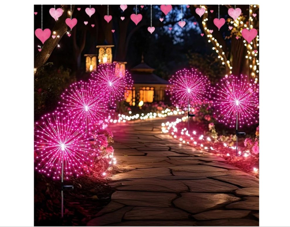 6 Pack pink Solar Firework Lights 180 LED 8 Lighting Modes Waterproof Outdoor Decorative Solar Lights for Easter Wedding Birthday Garden Patio Yard Pathway Walkway Lawn Decor