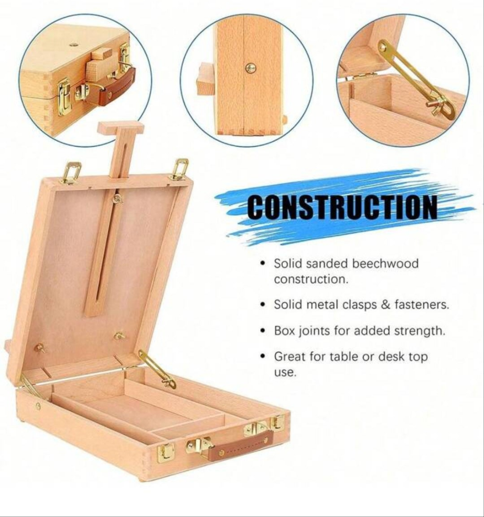 Premium Sketchbox,Desktop Art Easel, Tabletop, Wooden For Painting, Student, Artist, Beginner,Art Supplies Box Easel Sketchbox Painting Storage(Black Teal, Dark Curry, Wooden)