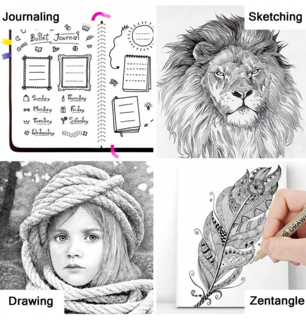 Micro Fine Line Drawing Art Pens: 12 Pieces Black Fine Line Waterproof Ink Set Artist Supplies Archival Ink Marker Pen Line Professional Sketch Outline Anime Sketch Watercolor material abs