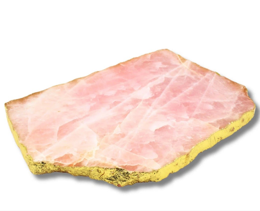Rose Quartz Gold Edge Serving Board Crystal and Marble
