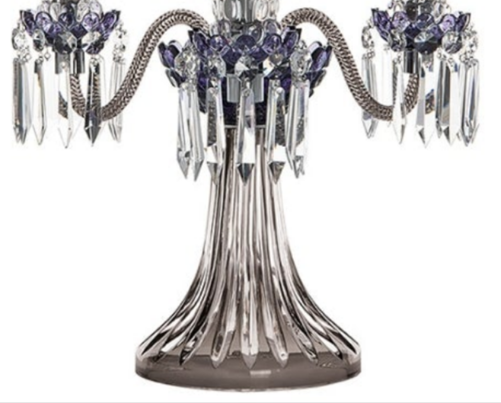 ARLEQUIN AMETHYST CRYSTAL CANDELABRA Saint-Louis Crystal Arlequin Three-Light Electric Candelabra or Five-Light