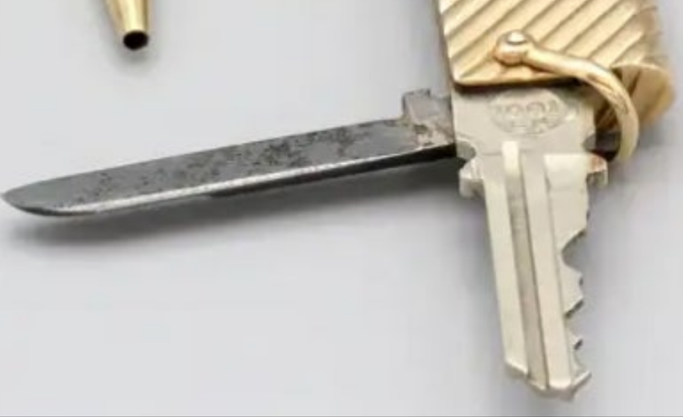 14k Gold Verdura Gold Utility Knife and Key with Clock and Hidden Pencil and mystery key exciting