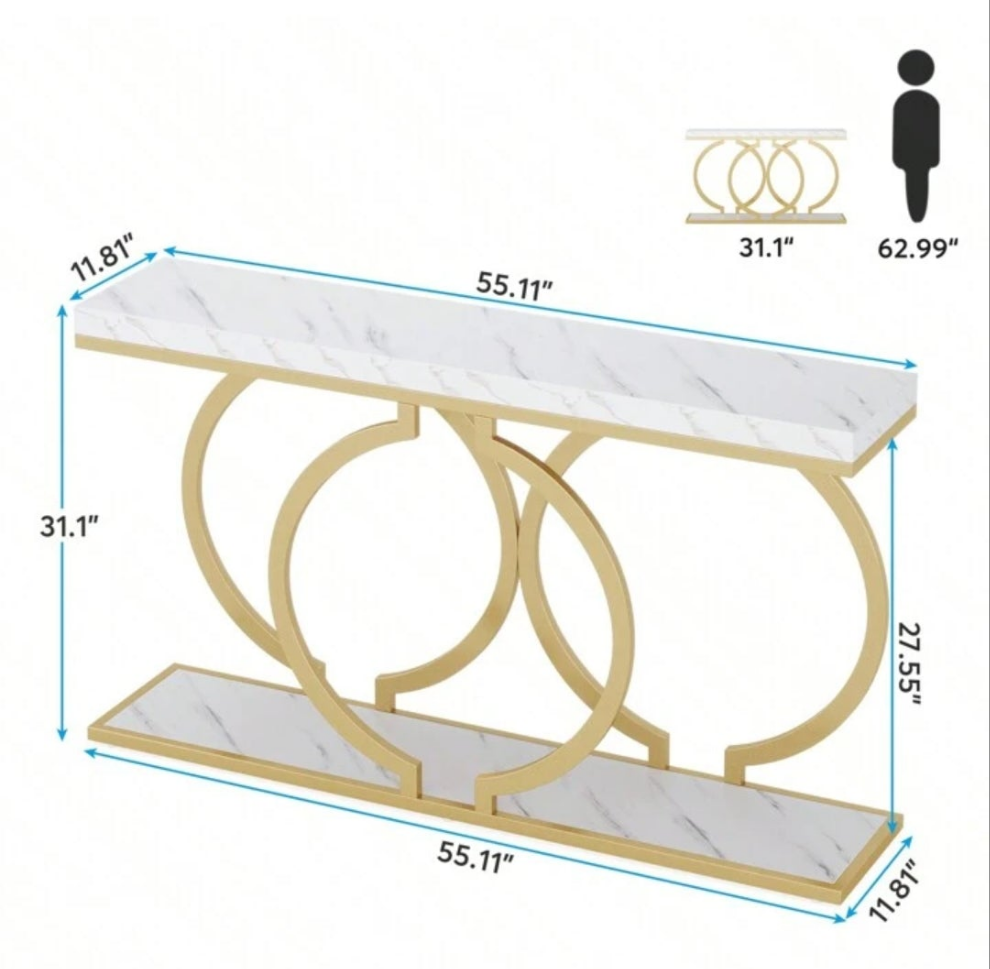 55-Inch Modern Gold Console Table For Entryway Table, Narrow Long Sofa Table Behind Couch Table Accent Table For Living Room