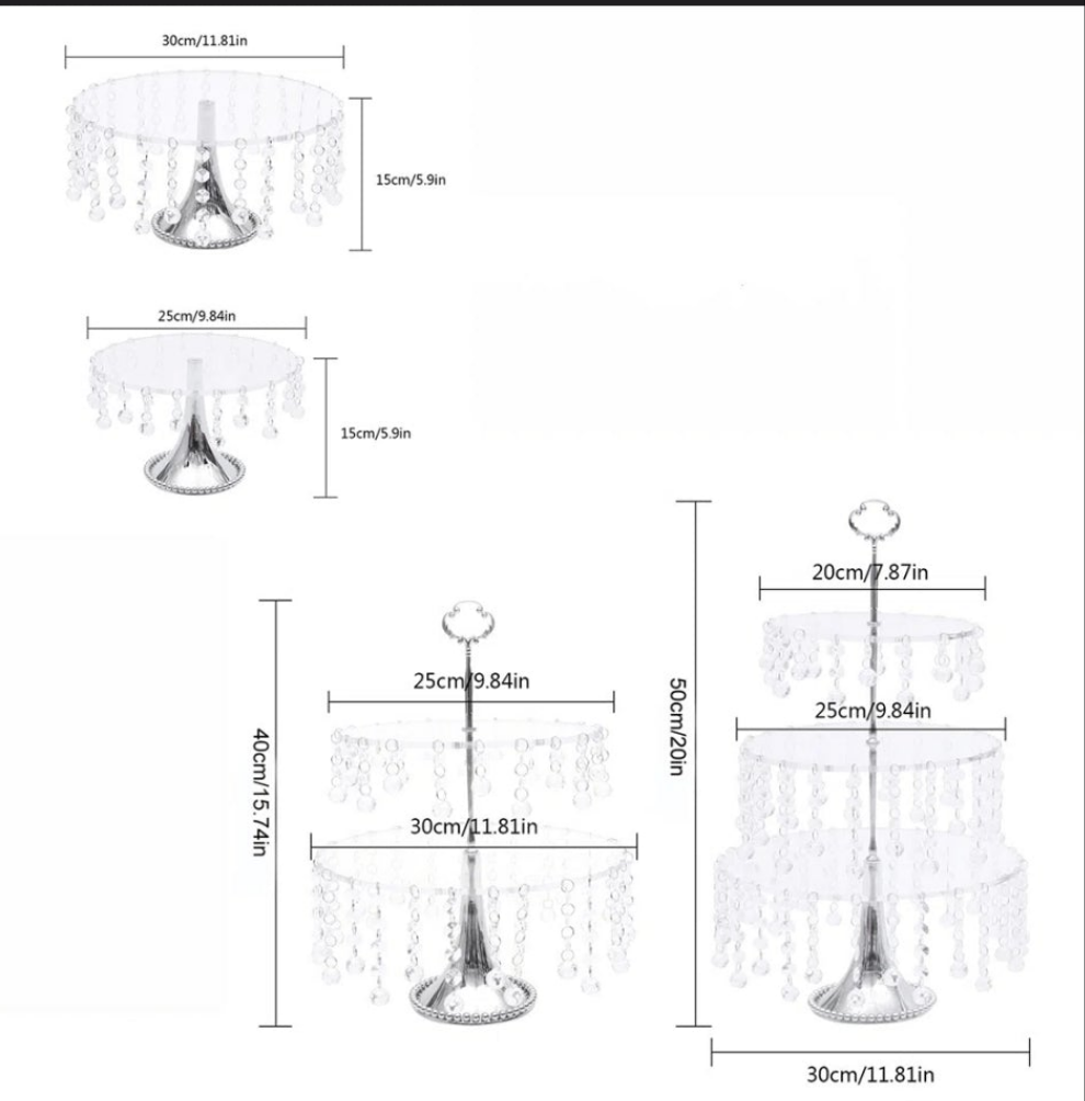 4 Piece Crystal Metal Cake with Beads Cake Stand Set