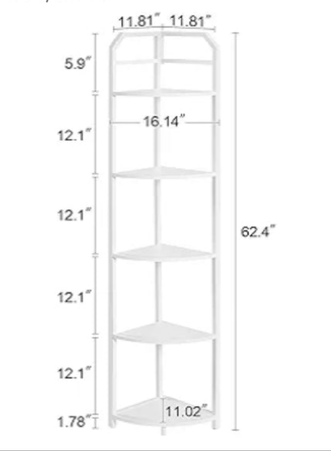 Corner Shelf, 5-Tier Industrial Corner Bookshelf, Freestanding Corner Shelf Stand with Metal Frame, Open Corner Plant Stand for Small Space, Home Office, Living Room, Bedroom,
