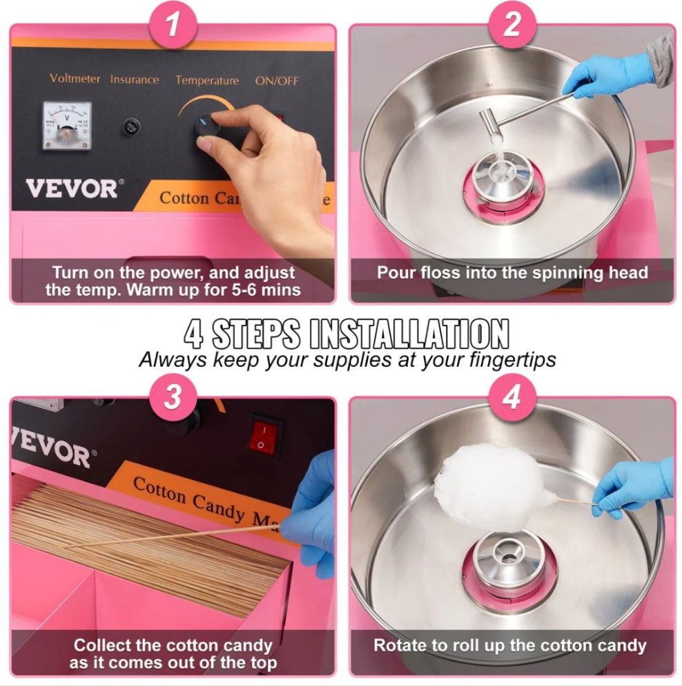 Electric Hard Candy and Cotton Candy Machine with Cones
