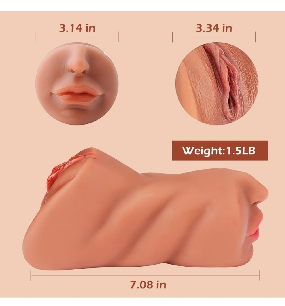 3 in 1 Pocket Pussy Male Masturbators with Lifelike Face, Sex Doll with Realistic Textured Mouth Vagina and Tight Anus, Masturbator Male Stroker Deep Throat Oral Adult Sex Toys for Men Pleasure