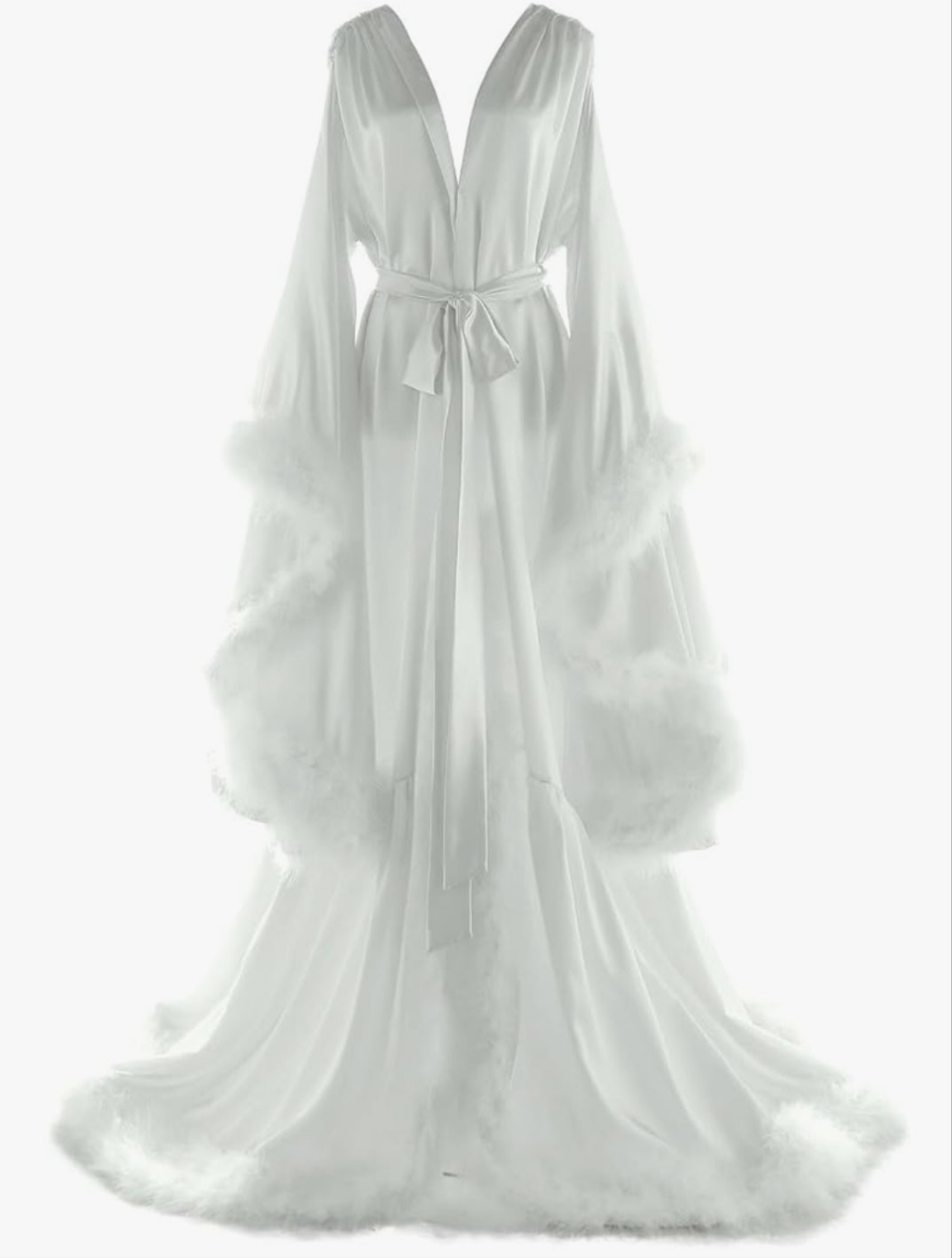 Silk Feather Bridal Robes Old Hollywood Photoshoot Nightgown Silk Bathrobe Long Lingerie COCOMONEY