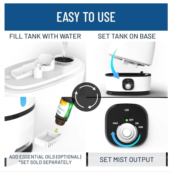 Cool Mist Humidifiers for Bedroom 6L - Humidifier Large Room No-Filter, Quiet Air Humidifier for Plants, Baby, Allergies, Dry Skin, Congestion, 50 Hr Run Time, Easy Clean