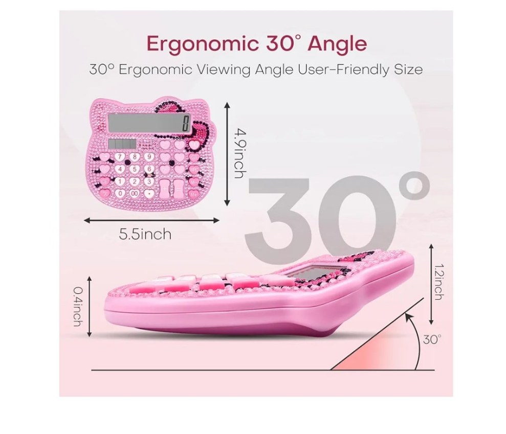 Cute Calculators, Women Desk Calculator 12 Digit with Large LCD Display and Sensitive Button, Suitable for Adults and Children, Standard Function for Office, Home, School (Pink+Pink Jewel Model