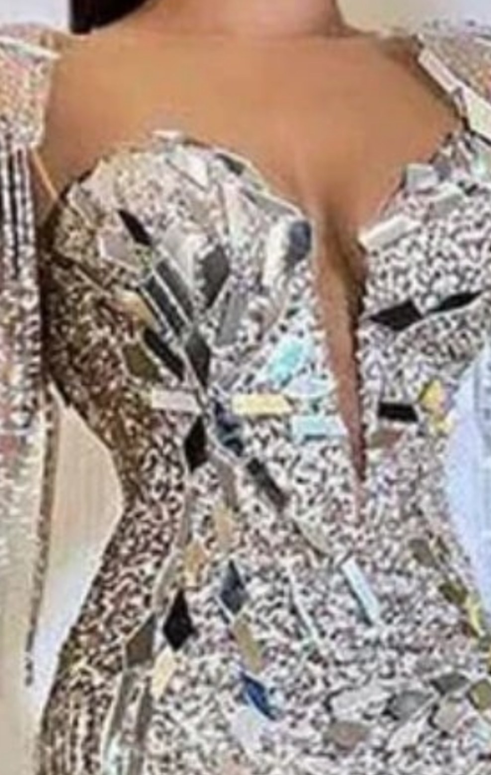 Sparkly Rhinestone Fringe Epaulet Sheer Mesh Sequin Party Mini Dress - Silver COCOMONEY