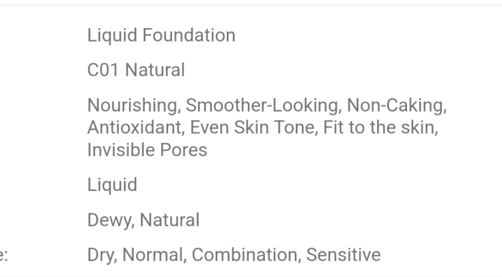 Nourishing Foundation Lightweight & Medium Coverage Dewy Finish Natural Ivory For Dry Skin And Sensitive Skin 30ml C01 Natural