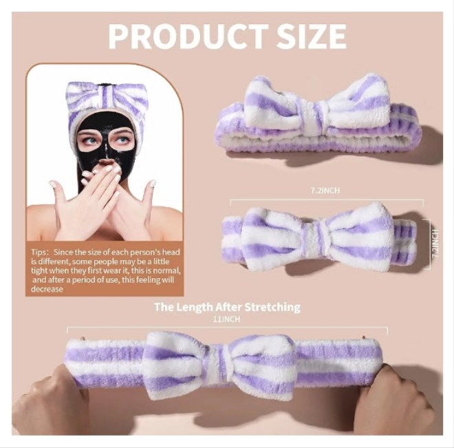 5pcs Makeup Headband with Removable Bow, Spa Headband for Washing Face, Makeup, Shower, Microfiber Headband