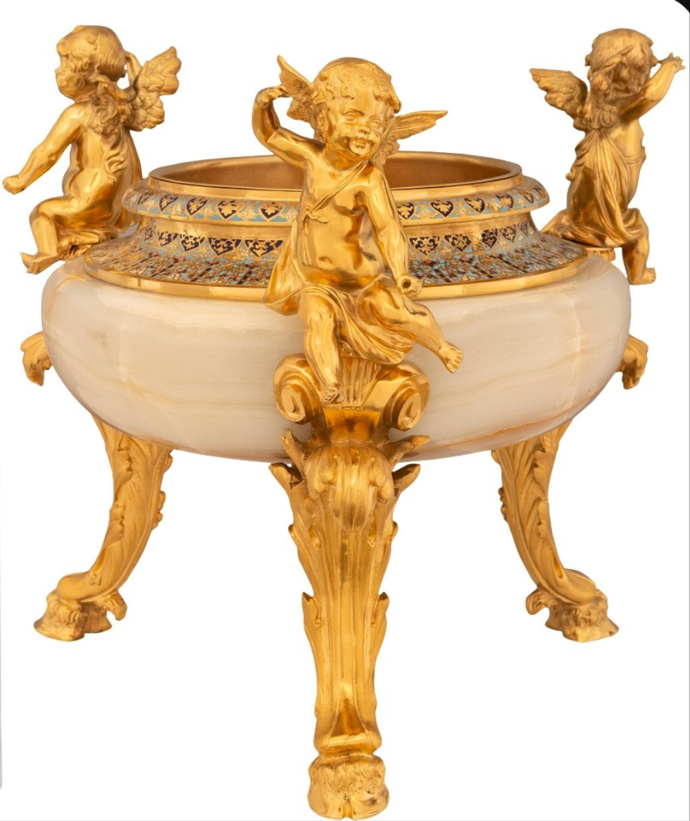 Stunning piece A French 19th century Belle Epoque period Onyx, Cloisonné and Ormolu centerpiece planter