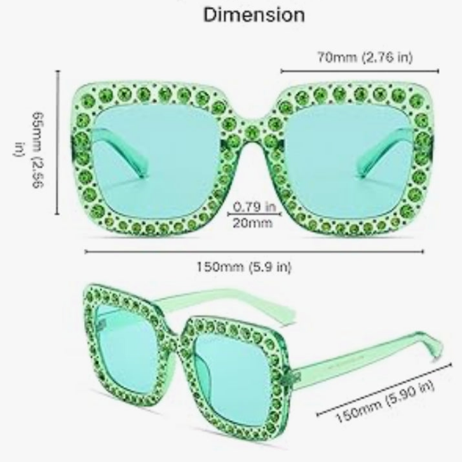 Extra Large Square Sparkly Crystal Sunglasses Bling Rhinestone Concert Glasses