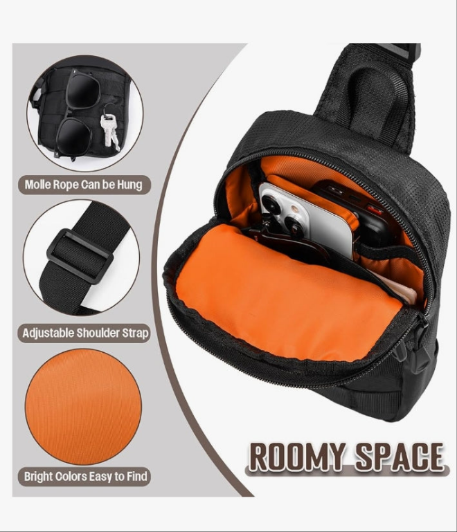 Small Sling Bag for Men, Tactical Inspired Waterproof Utility EDC Mini Crossbody Chest Bag for Travel Work Sport