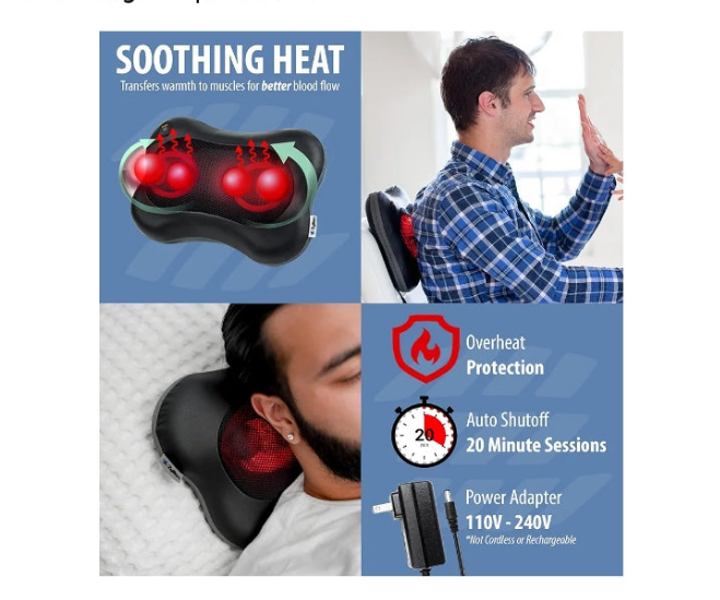 Back and Neck Massager with Heat - 3D Kneading Deep Tissue Electric Massage Pillow for Chair, Car, Muscle Pain Relief on Shoulders, Legs, Foot - Doctor Recommended -