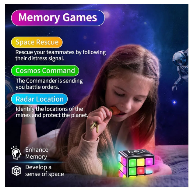 Rechargeable Game Cube, 15-in-1 Fun Brain Memory & Speed Games for Kids, Christmas Birthday Gifts for Boys Girls Ages 6-12+ Years Old, Cool Toys for Kids Teens with Score Screen (Black)