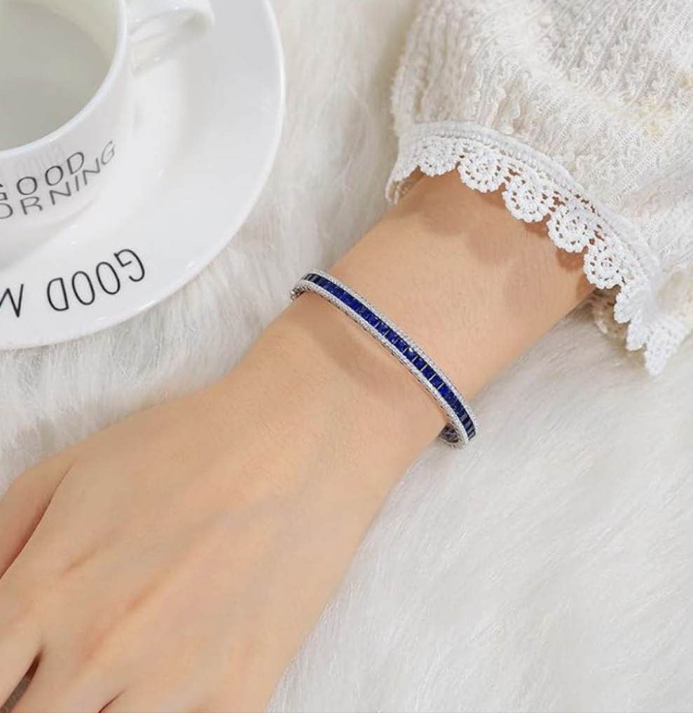 14K Gold Sapphire Bangle Bracelets for Women, High-End Craftsmanship Celebrating September Birthdays, Exquisite Birthstone Jewelry for Distinctive Tastes