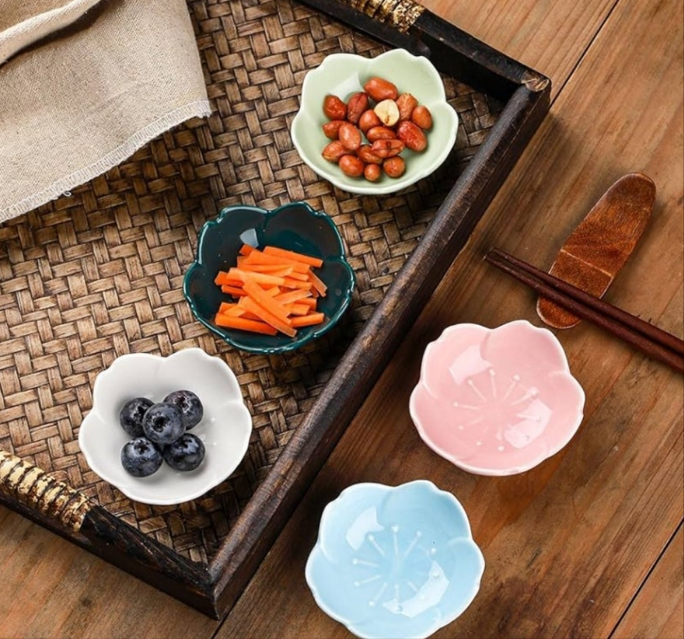 Cherry Blossom Dish Set, Cute Ceramic Plates, Sauce/Seasoning Dish, Sushi Dishes, Soy Dipping Bowl, Dessert, Appetizer Plates, Serving Dish for Kitchen Home
