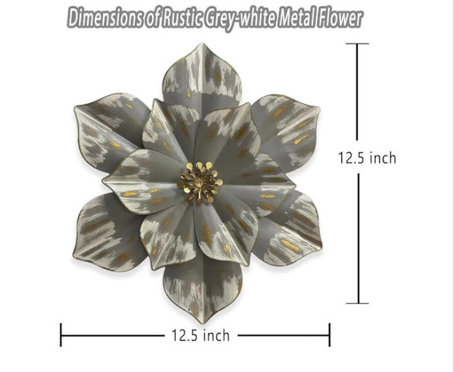Metal Flower Wall Sculpture, Rustic Modern Floral Artwork, Distressed 3D Layered Iron Flower Wall Hanging Accent for Indoor/Outdoor, Kitchen,Living Room Office Garden Decor