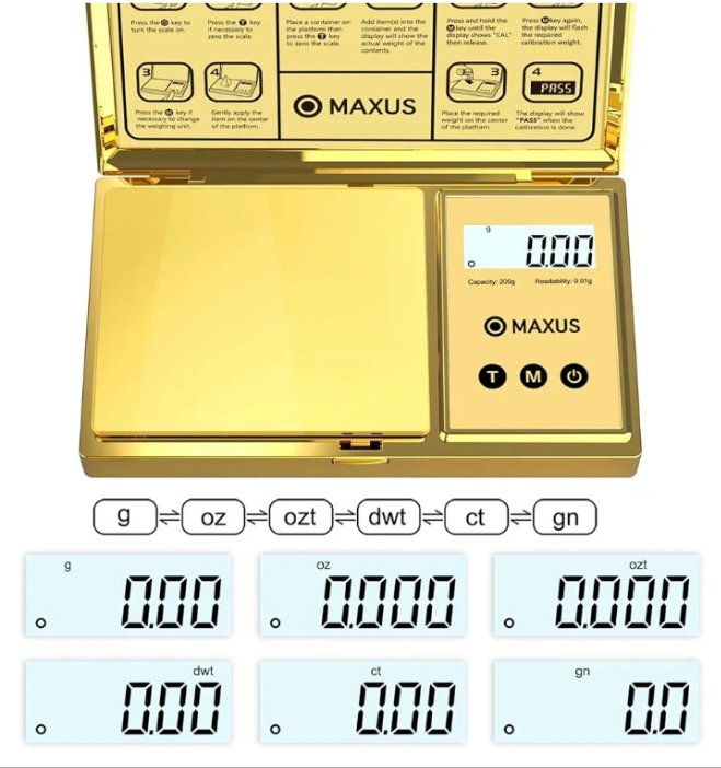 Digital Gram Scale with 200g x 0.01g Capacity, Stylish Plated Cover and Platform for Accurate and Precise Weighing of Jewelry, Grains, and Food in Grams and Ounces