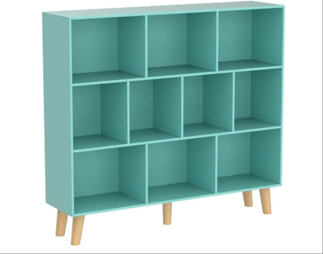 10 Cube Bookshelf,3 Tier Modern Wide Bookcase with Legs,Mid-Century Wood Bookshelves Storage,Mint-Green Large Book Case,Freestanding Organizer Display Shelf for Bedroom,Living Room,Office