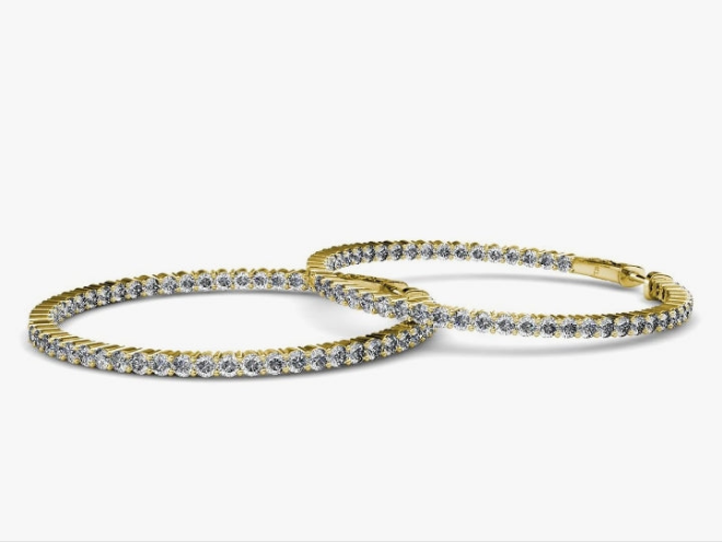 14K Natural Diamond Inside-Out Hoop Earrings (SI2-I1-Clarity, G-H-Color) 3.00 ctw 14K Yellow Gold