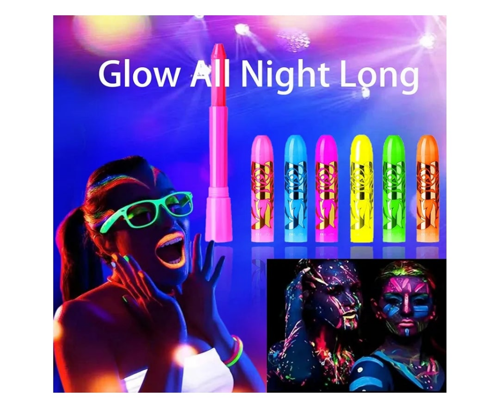 12 PCS Glow Face Body Paint, Glow In The Dark Under UV Black Light Sticks Makeup Neon Face Painting Kits for Adult Halloween Festival Accessory Glow Party Supplies